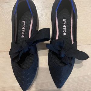 Rothy's The Mary Jane Black Knit Ballet Flat Point Tie Shoes Women’s US 8